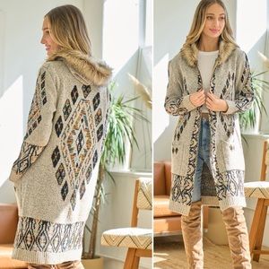 #38 BLOWOUT SALE!!!New! long Aztec Boho Cardigan Jacket with Vegan Fur